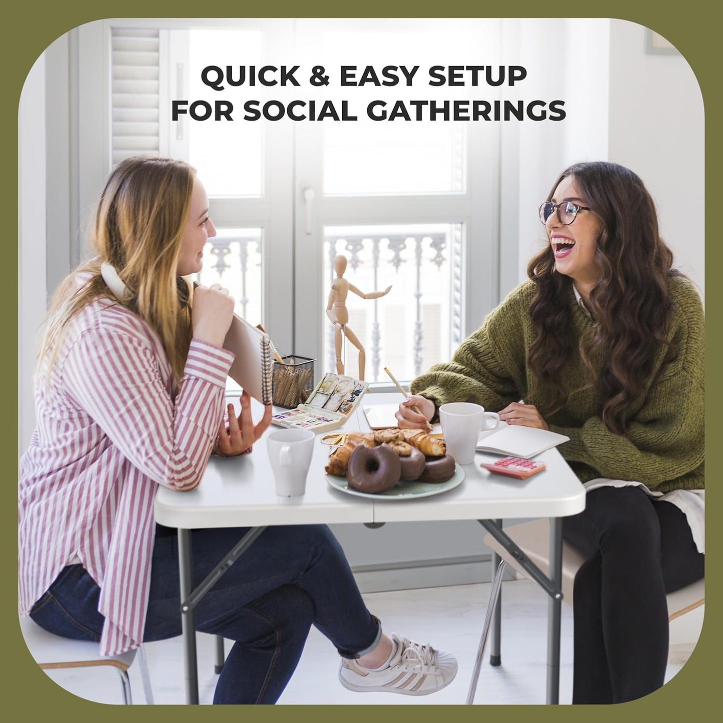 Modern Space 34" Square Foldable Table - Heavy Duty Portable Design with Built-In Handle | Ideal for Events, Dining, Camping