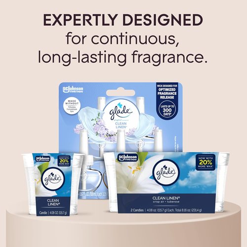 Glade Scented Candle Jar - Clean Linen Air Freshener with Essential Oils | 4.08 Oz