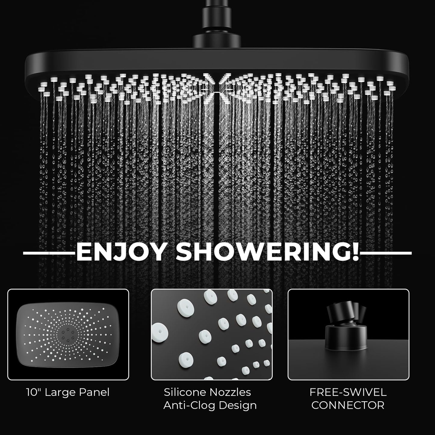 Seacity Wide Rain Shower Head With 5 Modes Handheld Showerheads, High Pressure Showerhead Combo with Extension Arm for Bathroom Accessories, Adjustable Shower Head with Anti-Clog Nozzles (Black)