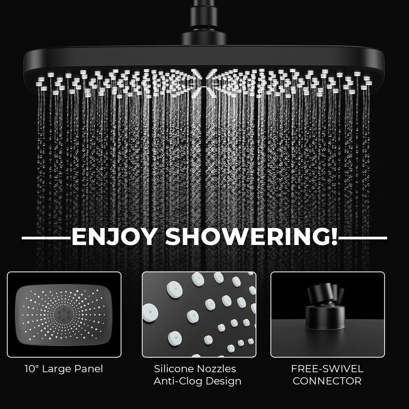 Seacity Wide Rain Shower Head With 5 Modes Handheld Showerheads, High Pressure Showerhead Combo with Extension Arm for Bathroom Accessories, Adjustable Shower Head with Anti-Clog Nozzles (Black)