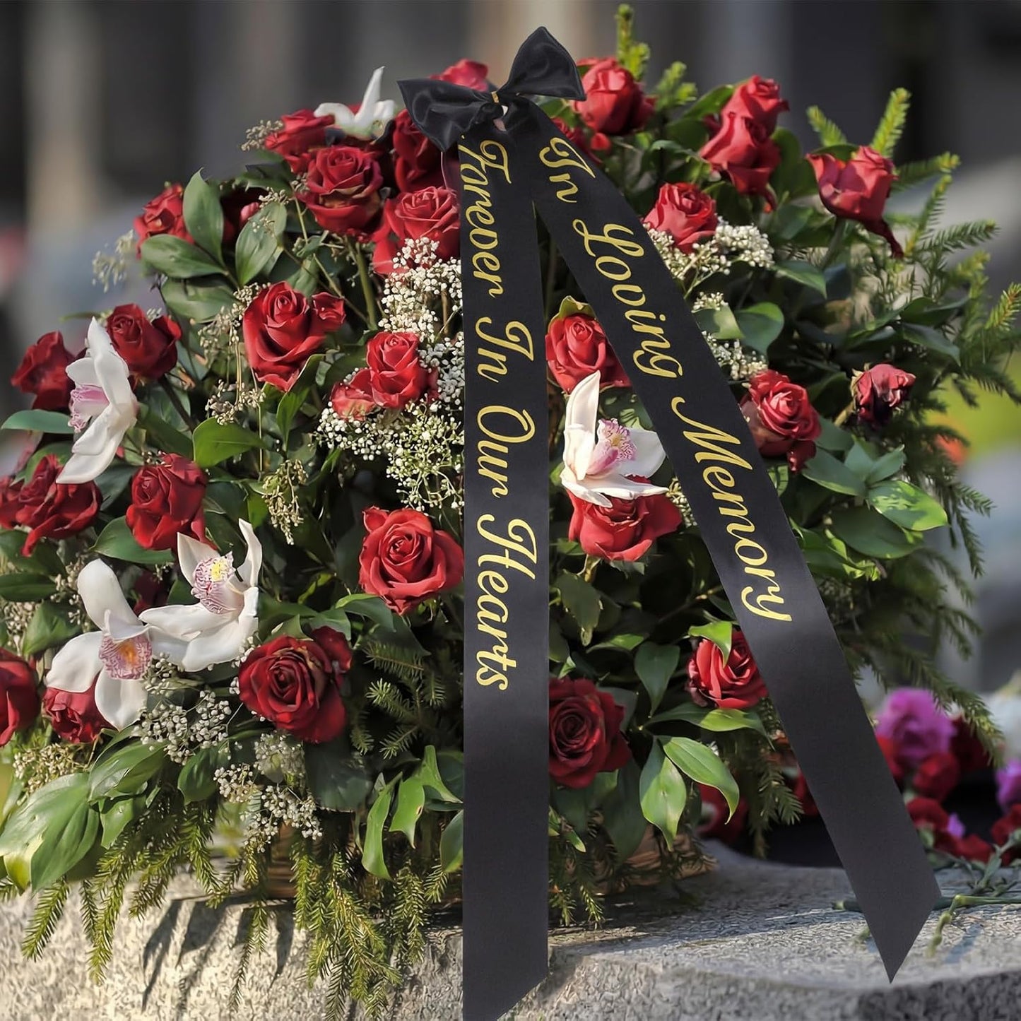Norme Memorial Funeral Sash - 2 Pcs 63x3.8'' Satin Ribbon in Black for Casket Wreaths & Celebrations