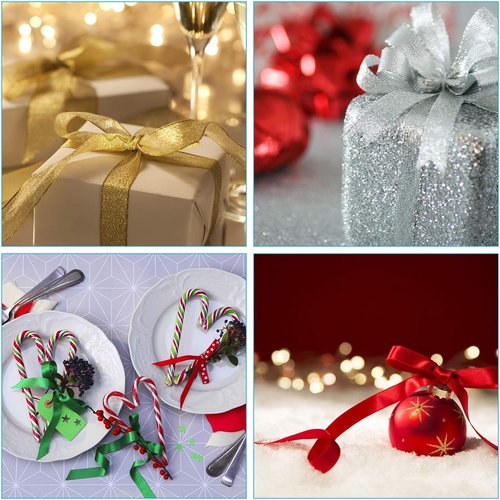 DECYOOL Christmas Ribbons - 4 Rolls of 100 Yards Metallic Glitter Satin | 10mm Wide for Gift Wrapping & Decoration