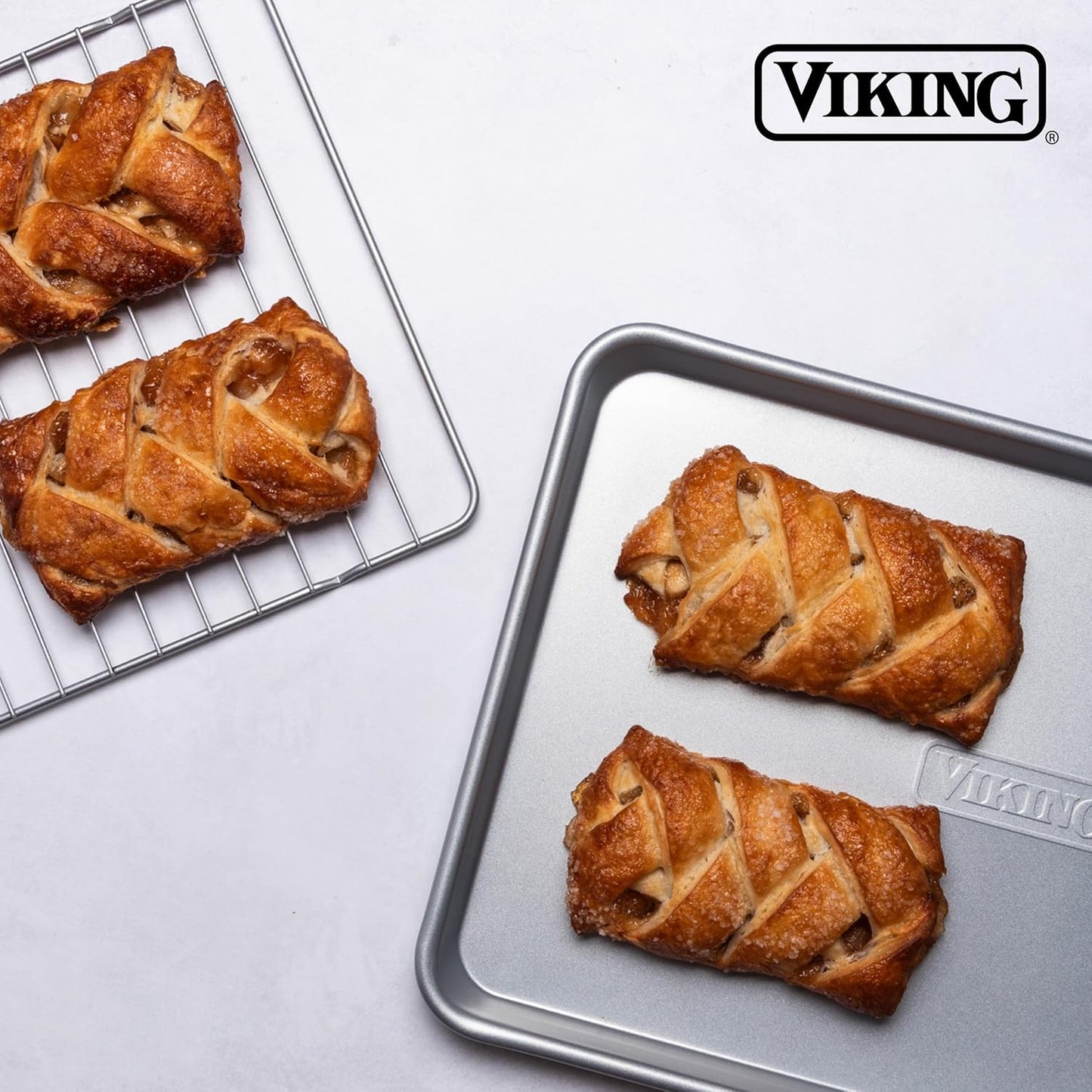 Viking Premium Nonstick Ceramic Baking Pans Set - PFAS-Free Heavy Gauge Bakeware | 5-Piece Oven Safe Set in Silver