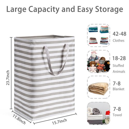 BOOMIBOO 2-Pack Large Laundry Basket,Waterproof Freestanding Laundry Hamper,Collapsible Clothes Basket with Easy Carry Handles in Laundry Room Bathroom Bedroom Dorm,Grey,75L