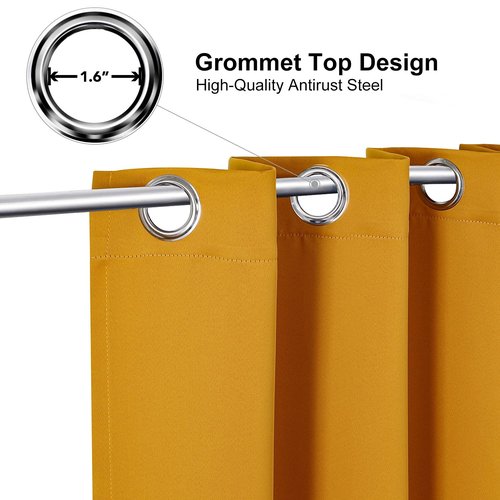 ChrisDowa Grommet Room Darkening Curtains for Bedroom and Living Room - 2 Panels Set Thermal Insulated Blackout Curtains (Mustard Yellow, 52W x 45L)