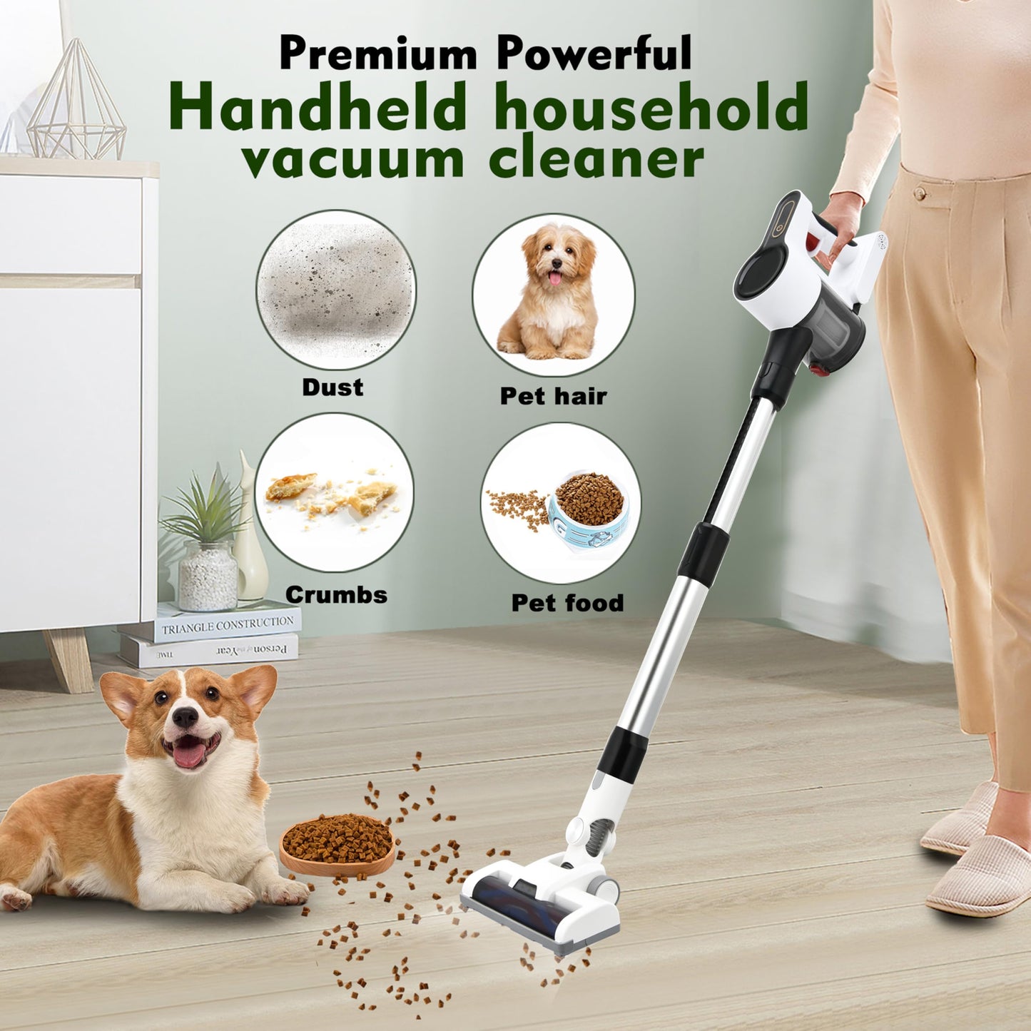 SIPPON Cordless Stick Vacuum Cleaner, 6-in-1 Lightweight Stick Vacuum w/Powerful Brushless Motor & Led Display, Portable Wireless Rechargable Vacuum (Off White)