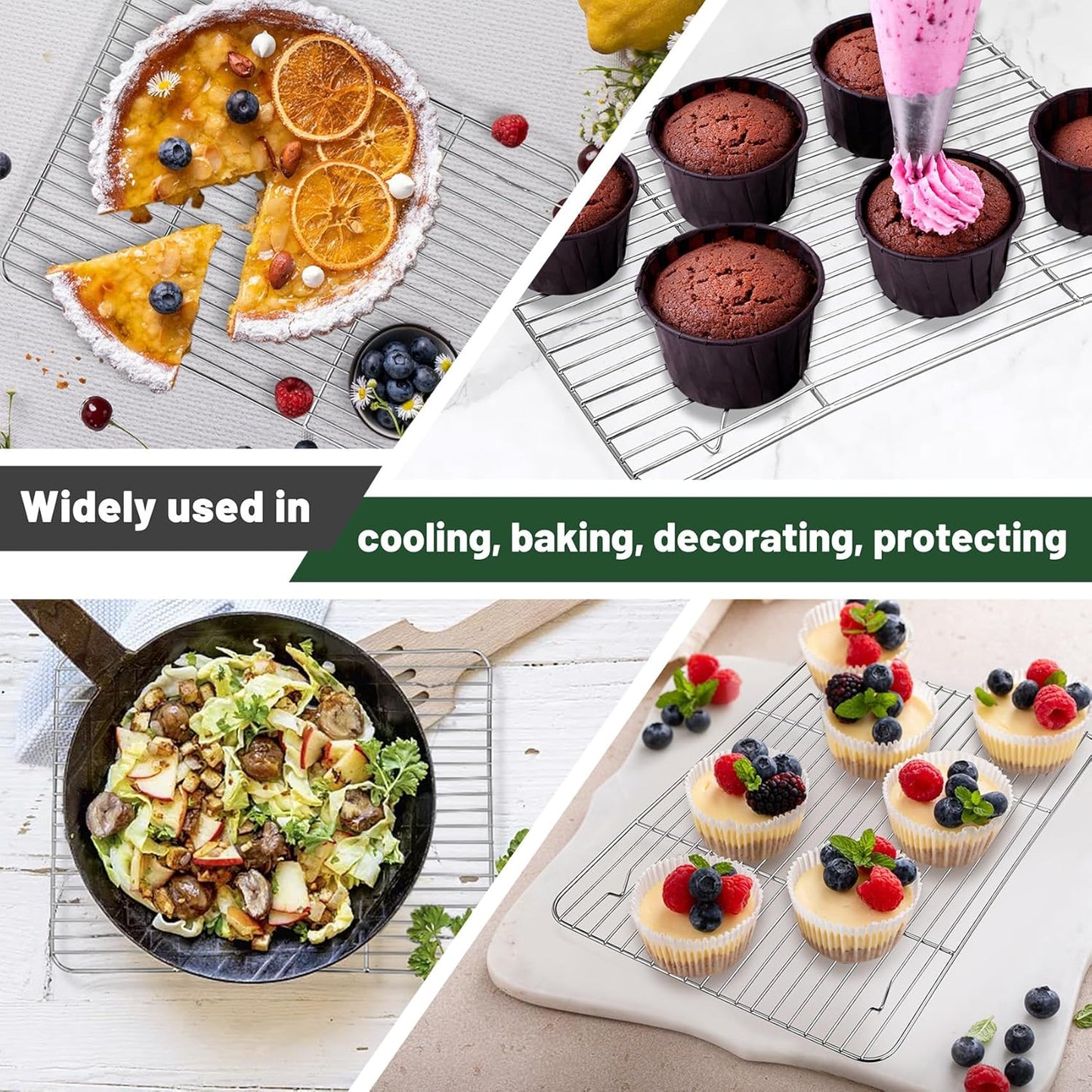 TeamFar Stainless Steel Cooling Rack - Heavy-Duty Baking Rack for Cooking & Grilling | 15.3” x 11.1” | Oven & Dishwasher Safe, Non-Toxic (2PCS)