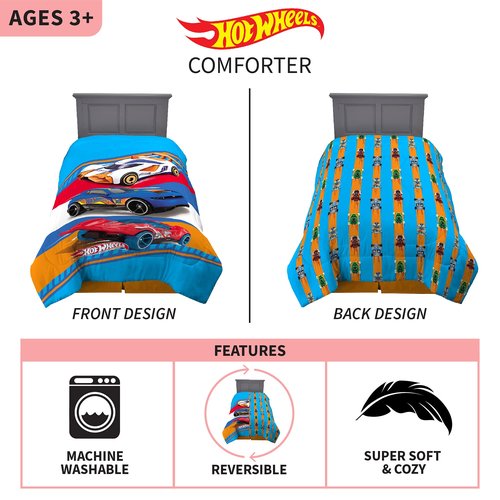 Franco Kids Bedding Super Soft Microfiber Reversible Comforter, Twin/Full, Hot Wheels