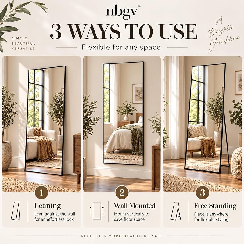 58x20 Full Length Mirror - Freestanding Floor/Wall Mount, Gold Frame