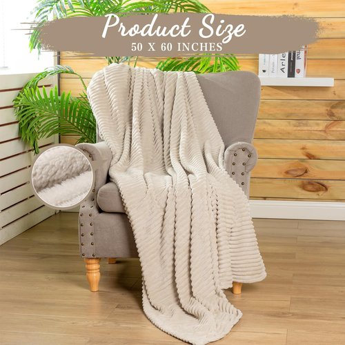 Buryeah 12 Pcs Flannel Throw Blanket Bulk 50 x 60 Inch Sleepover Blankets Wedding Throw Soft Lightweight with Striped Ribbed for Sofa Room Couch Donation Homeless Gifts (Khaki)