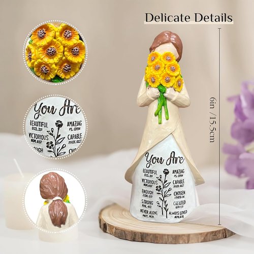 Christian Figurine - Hand-Painted Sunflower Resin Doll with Bible Verses | Spiritual Home Decor Gift for Women