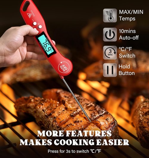 DOQAUS Digital Meat Thermometer - Instant Read Cooking Thermometer with Backlit Display & 4.6” Probe for Perfect BBQ