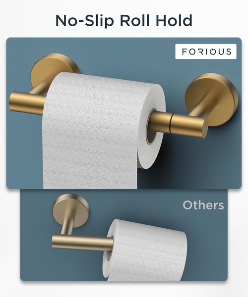 FORIOUS Toilet Paper Holder - Rustproof Stainless Steel Double Post Design | Brushed Gold & Matte Black Finish