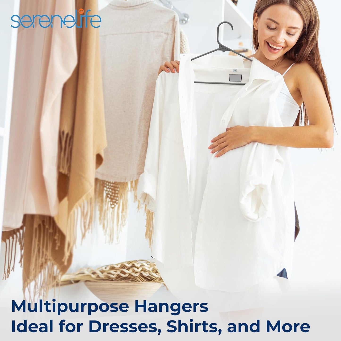 SereneLife Non-Slip Plastic Hangers - 30 Pack Space-Saving Closet Organizers for Shirts & Dresses