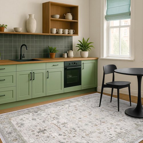 Hazo Haus Boho Light Grey Area Rug - Modern Floral Design, Washable Low Pile 7x9 for Living Room & Dining Room