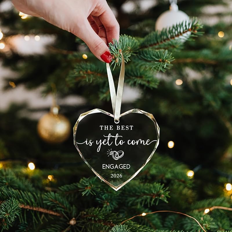 Engaged Ornament - 2026 Heart Glass Christmas Gift for Bride to Be Variation Engaged -1+2026