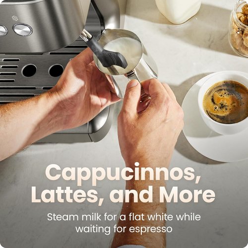 Chefman Crema Deluxe Espresso Machine - Double Boiler & Milk Frother | Professional Coffee Maker with Grinder & 30 Grind Settings