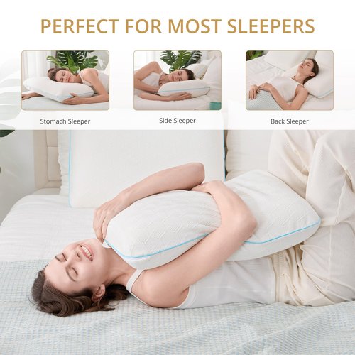 EGOHOME Bed Pillow Standard Size - Memory Foam Made in USA - for Side, Back and Stomach Sleepers, Neck Support with Washable & Removable Cover, Medium Soft, 1 Pack