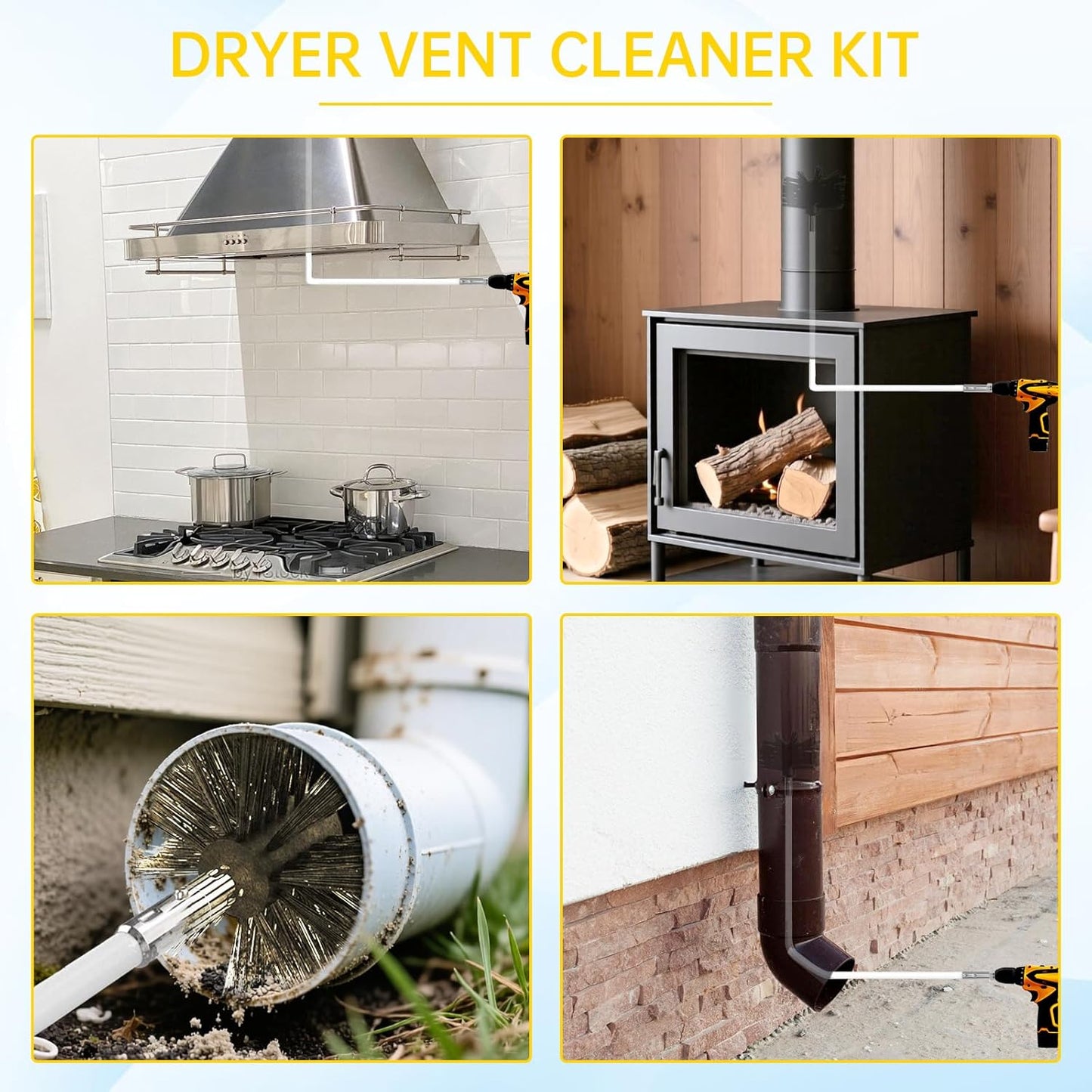Skiennix Dryer Vent Cleaner Kit - 30 Feet Duct Cleaning Brush with 23 PP Rods & 4-Inch/6-Inch Brushes