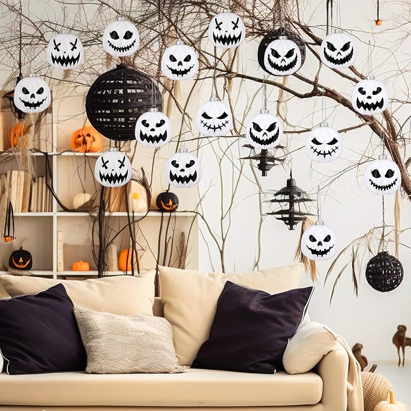 Liliful 12 Pcs Pumpkin Halloween Christmas Ornaments - 1.97'' (5 cm) Black & White