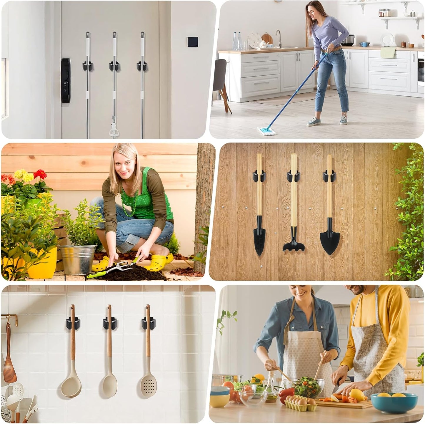 Skiennix Broom Holder Wall Mount - Heavy-Duty Stainless Steel Mop Hanger with Screws | 4-Piece Set (Black)