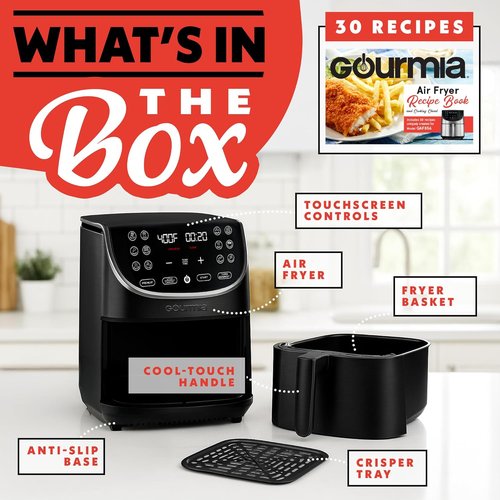 Gourmia Air Fryer - 7 Qt Capacity with LED Display & 12 One-Touch Presets | Nonstick Basket & Crisper Tray, Black