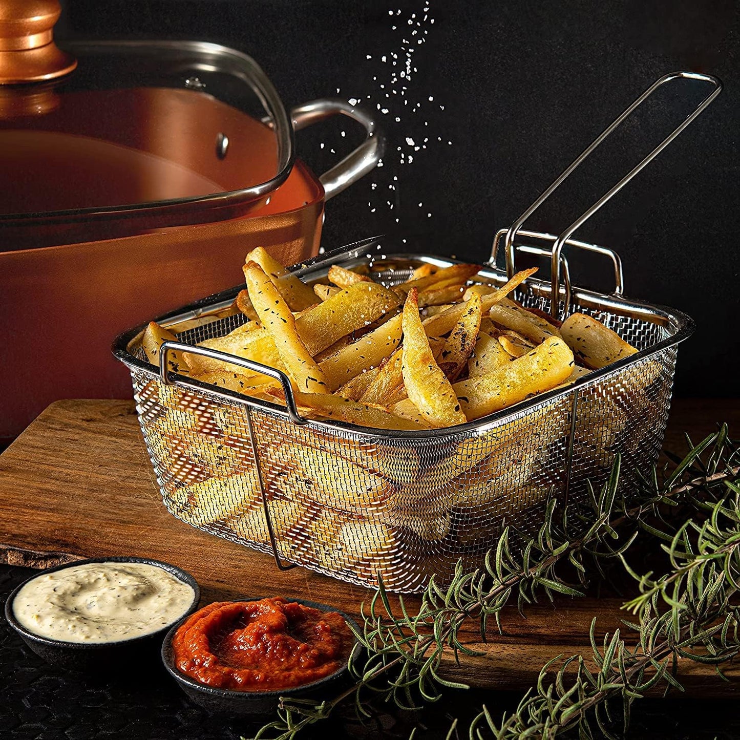 Moss & Stone Copper Chef Cookware Set - 5-Piece Non-Stick Deep Frying Pan & Accessories | 5 Qt, Dishwasher Safe