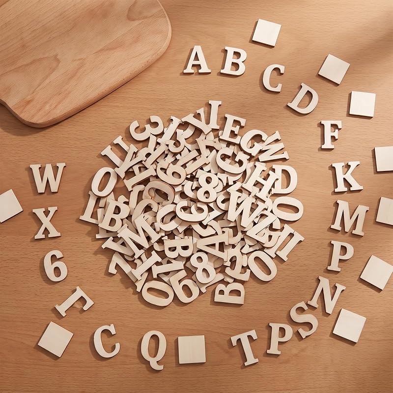 Unfinished Wood Alphabet Letters & Numbers 124-Piece Set, 1-5/8 Inch for Crafts & Scrapbooking