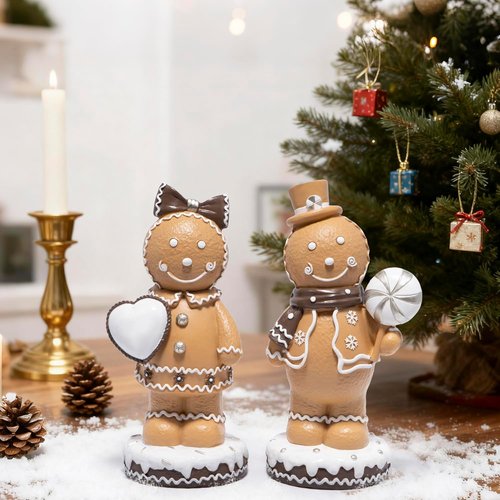 Hodao Gingerbread Couple Figurines Set of 2 - Adorable Resin Christmas Decorations | 7.5" Tall Ornaments