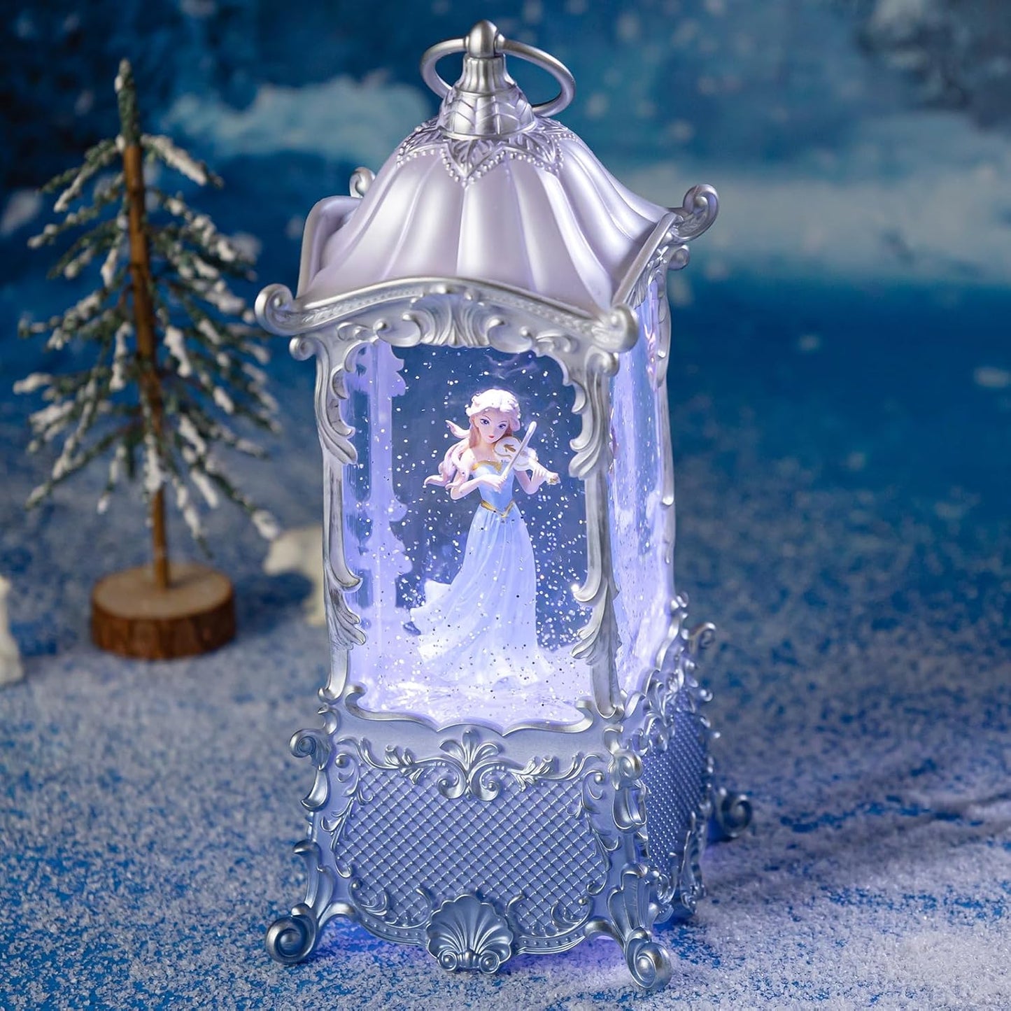 Snow Globe Lantern with Violin Girl - Shatterproof Glitter Music Box with LED Light | USB/Battery Powered, Perfect for Girls' Birthdays and Home Decor