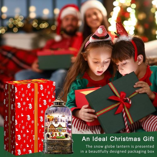 Christmas Village Snow Globe - Musical Water Lantern with Train Station Scene | Battery Operated & USB Powered Holiday Decoration