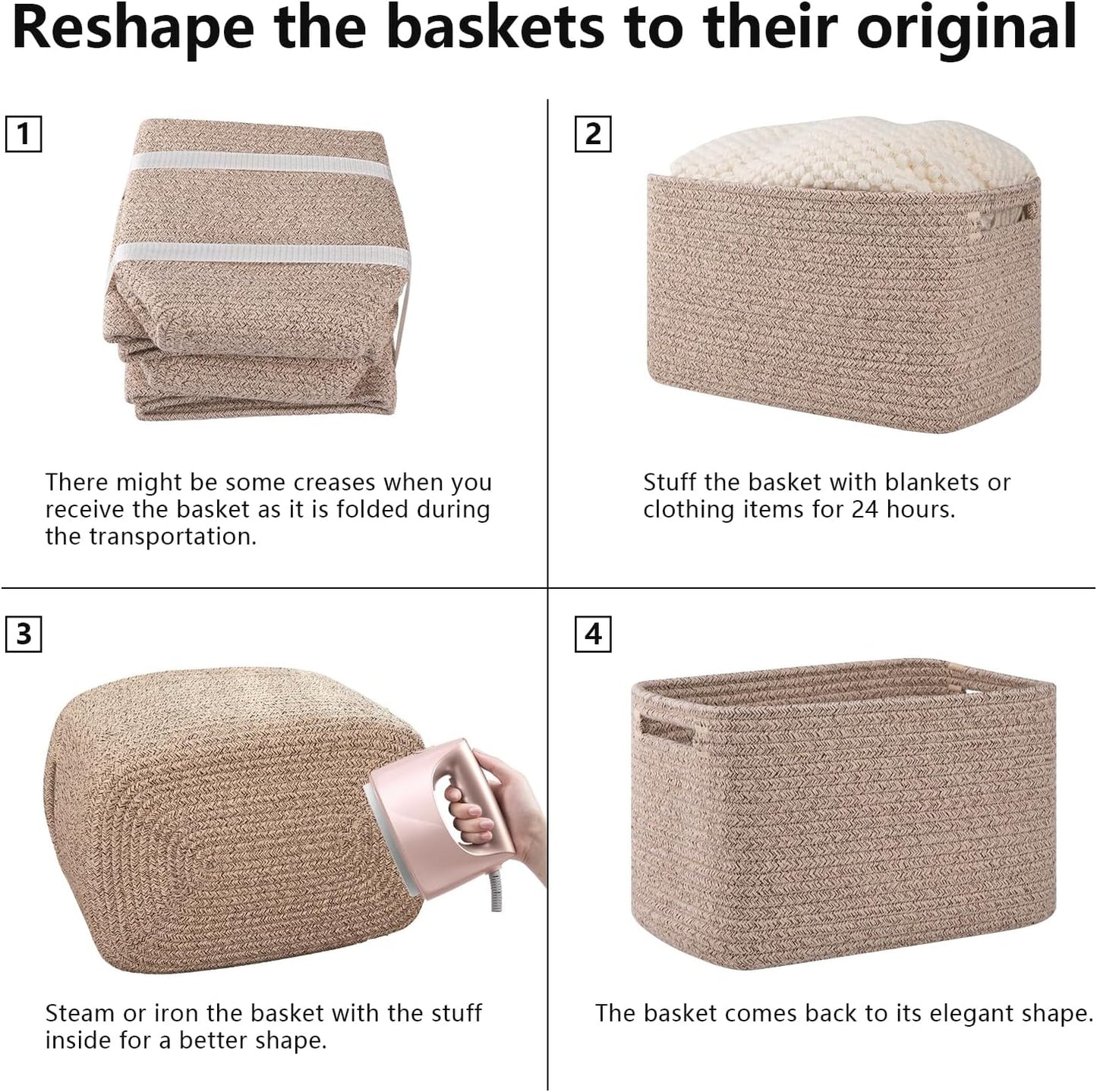 OIAHOMY Storage Baskets - 4 Pack Woven Organizing Bins with Handles | 12.7''L x 9''W x 7.8''H, Brown