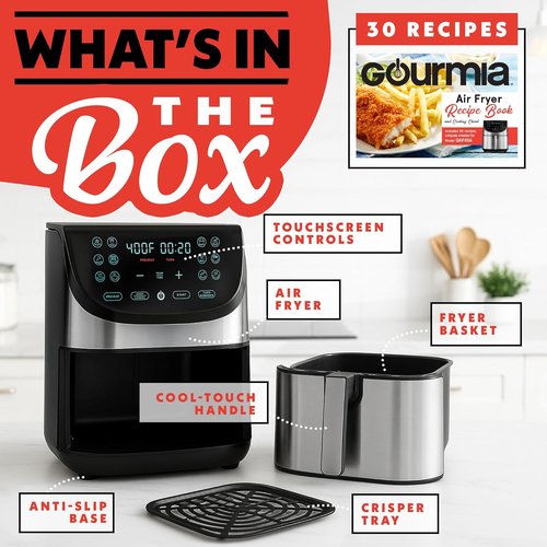 Gourmia Air Fryer - 8 Qt Extra Large Capacity with FryForce360º & Digital Display | 12 Cooking Presets