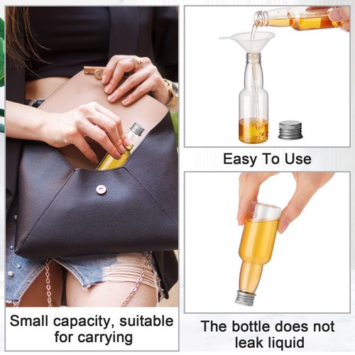 120 Pcs Mini Liquor Bottles Airtight Shot Miniature Empty Plastic Alcohol Spirit Shot Bottles with Funnels for Party Favors, Weddings(3.3 oz,Silver)