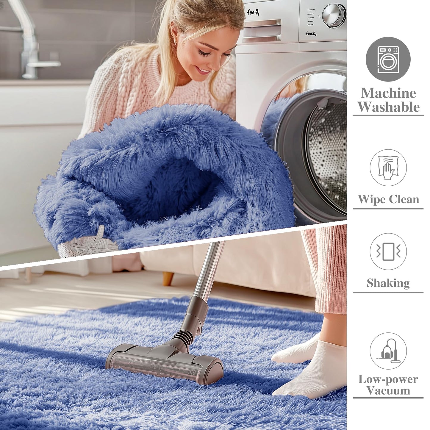 OLANLY 6x9 Machine Washable Large Area Rugs for Living Room, Bedroom, Soft Fluffy Shaggy Bedside Rug, Indoor Floor Carpet for Kids Girls and Boys, Dorms, Nursery, Home Decor Aesthetic, Denim Blue