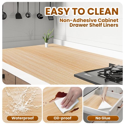 Drawer Shelf Liner for Kitchen Cabinets Non-Adhesive, Non Slip Shelf Paper Waterproof Thickened Cabinet Liners for Shelves, Strong Grip Mats for Cupboard, Dresser, Pantry, Beige, 23.6 in x 20 FT