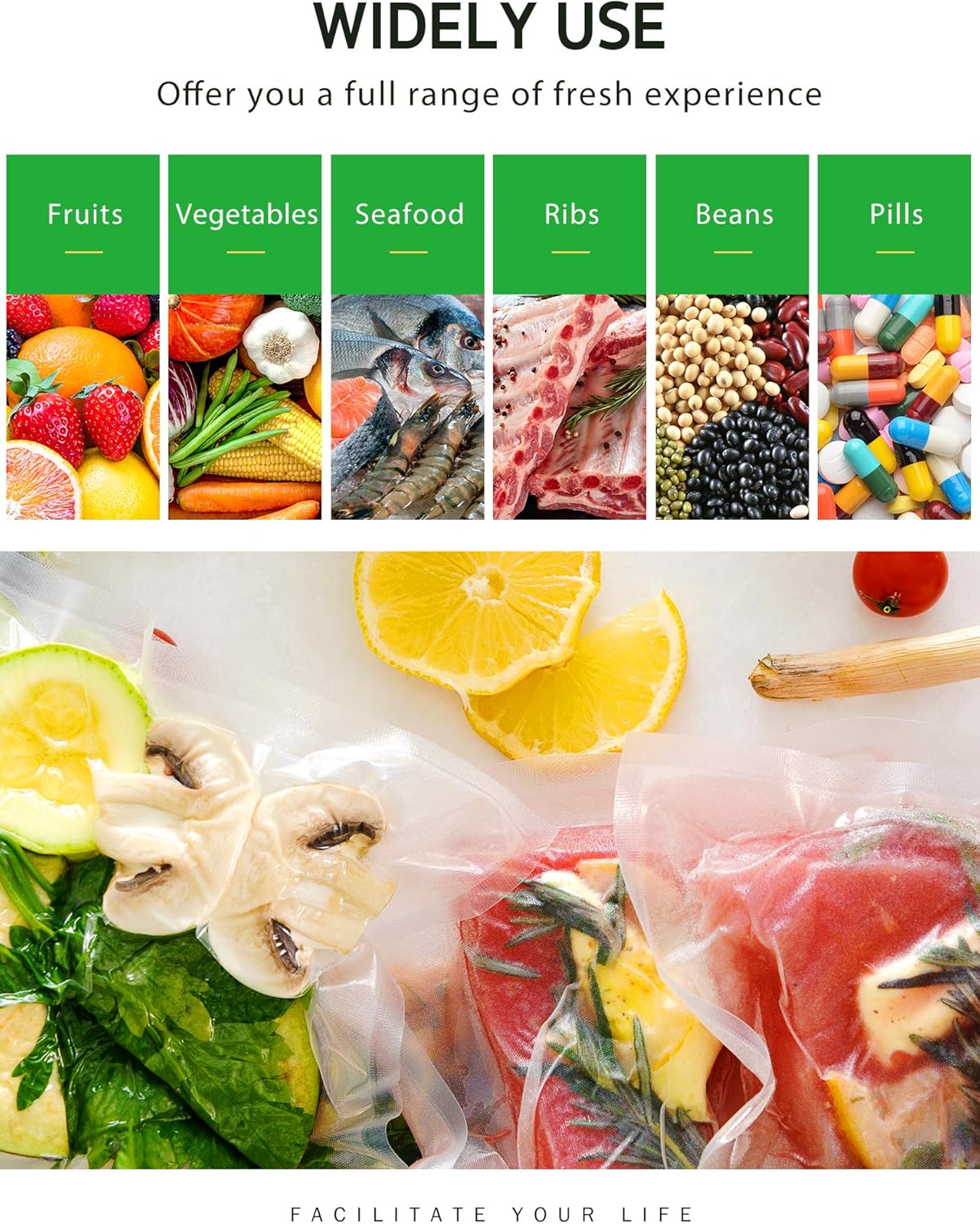 Syntus Vacuum Sealer Bags - 6 Pack Commercial Grade BPA-Free Rolls | 11" x 20' & 8" x 20' for Food Storage