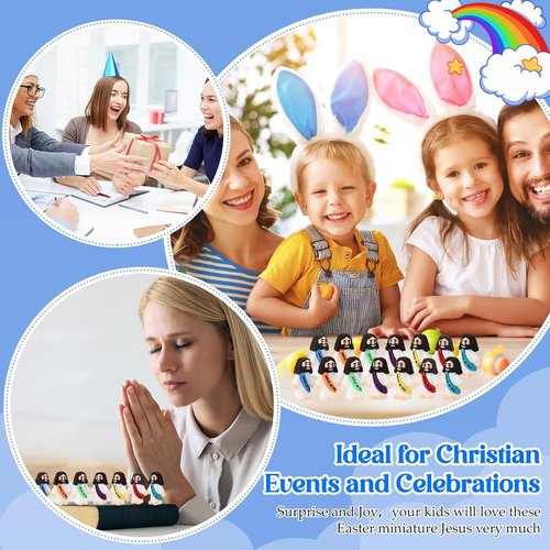 Bememo Jesus Figures - 100 Pcs Pocket Rubber Toys for Hide and Seek | Rainbow Color Easter Gifts
