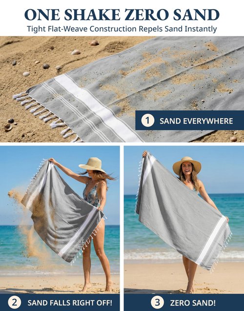 LANE LINEN Turkish Beach Towels Set of 4 - Oversized Beach Towel 39"x71", Durable Sand Proof Towel, Absorbent & Quick Dry, Perfect for Pool or Travel – Alloy