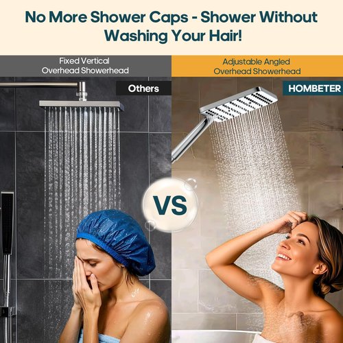 Hombeter Hombeter High Pressure Rain Shower Head with Handheld Combo, 10 Inch Square Rainfall Showerhead, Adjustable Slide Bar Dual Shower System, 3 Spray Modes, 59" Stainless Steel Hose,Chrome