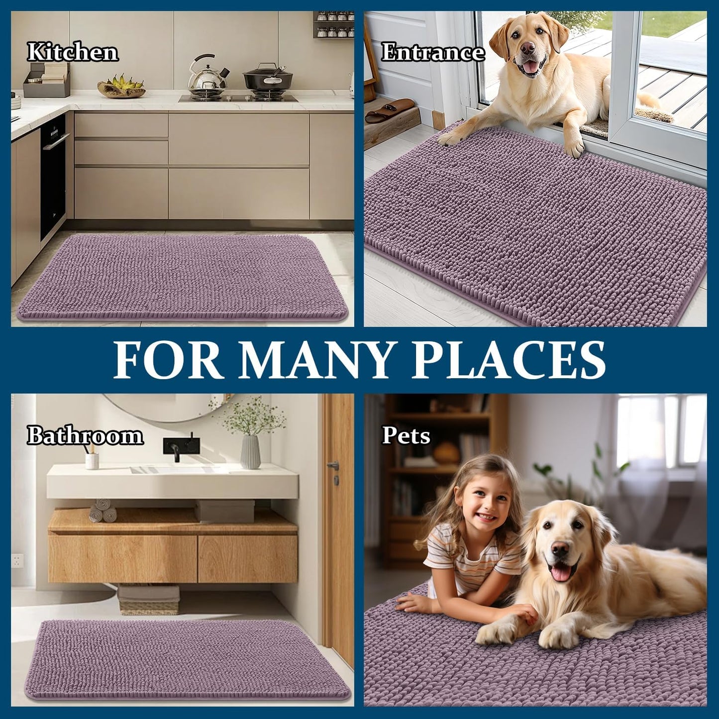 OLANLY Dog Door Mat - Absorbent Non-Slip Chenille Mat for Muddy Paws | 50x30 Deep Plum, Quick Dry