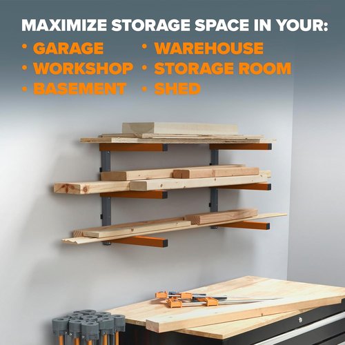 BORA 3-Level Wood Storage Rack - Heavy-Duty Wall-Mounted Shelf for Garage | 300 lb Capacity, Orange/Black