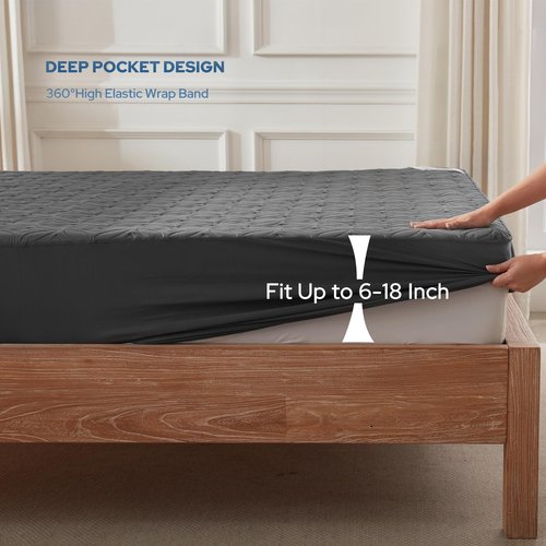2 Pack Waterproof Mattress Protector, Queen Size Mattress Pad Noiseless with Deep Pocket 6"-18" Depth, Soft Breathable Dirt-Proof Bed Mattress Cover Washable for Home, Bedroom, Hotel (Gray)