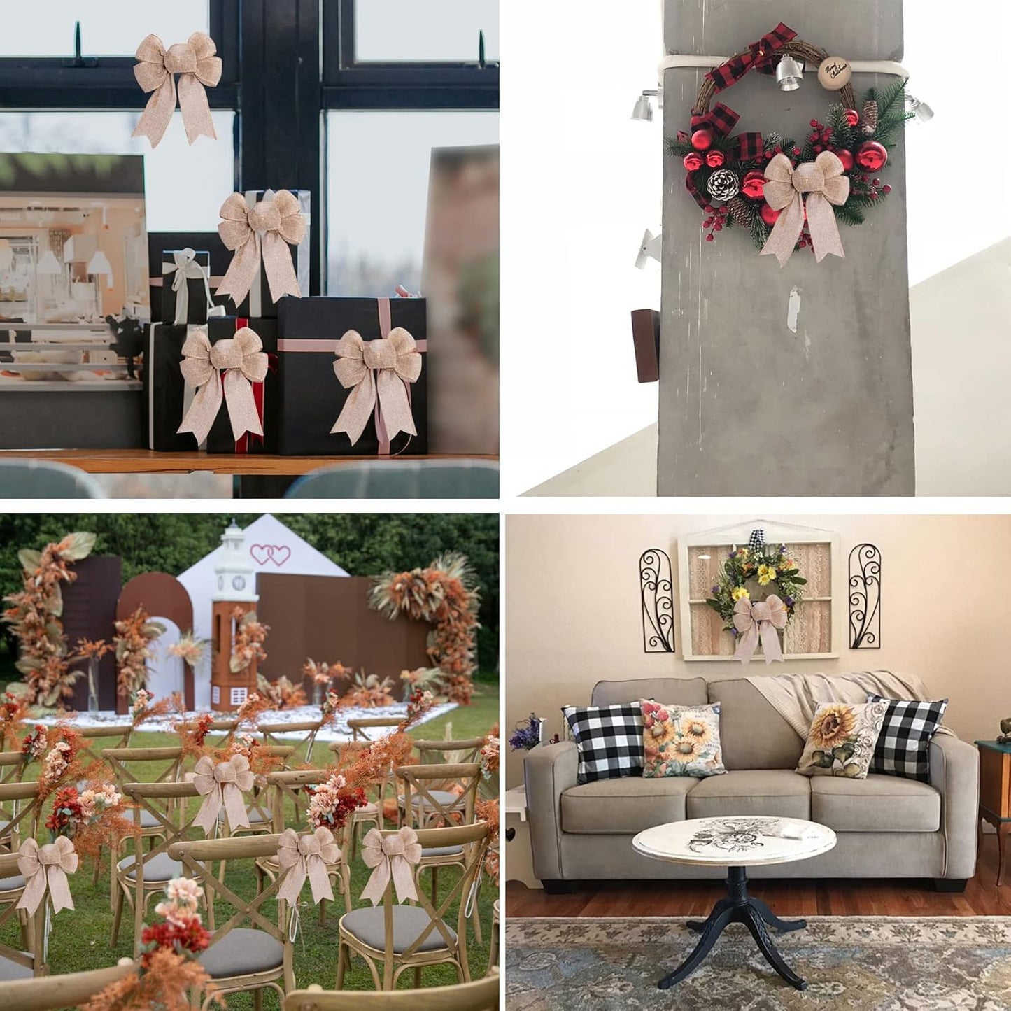 Mini Rustic Jute Bows - Burlap Wreaths for Christmas Tree Topper | Perfect for Weddings & Parties