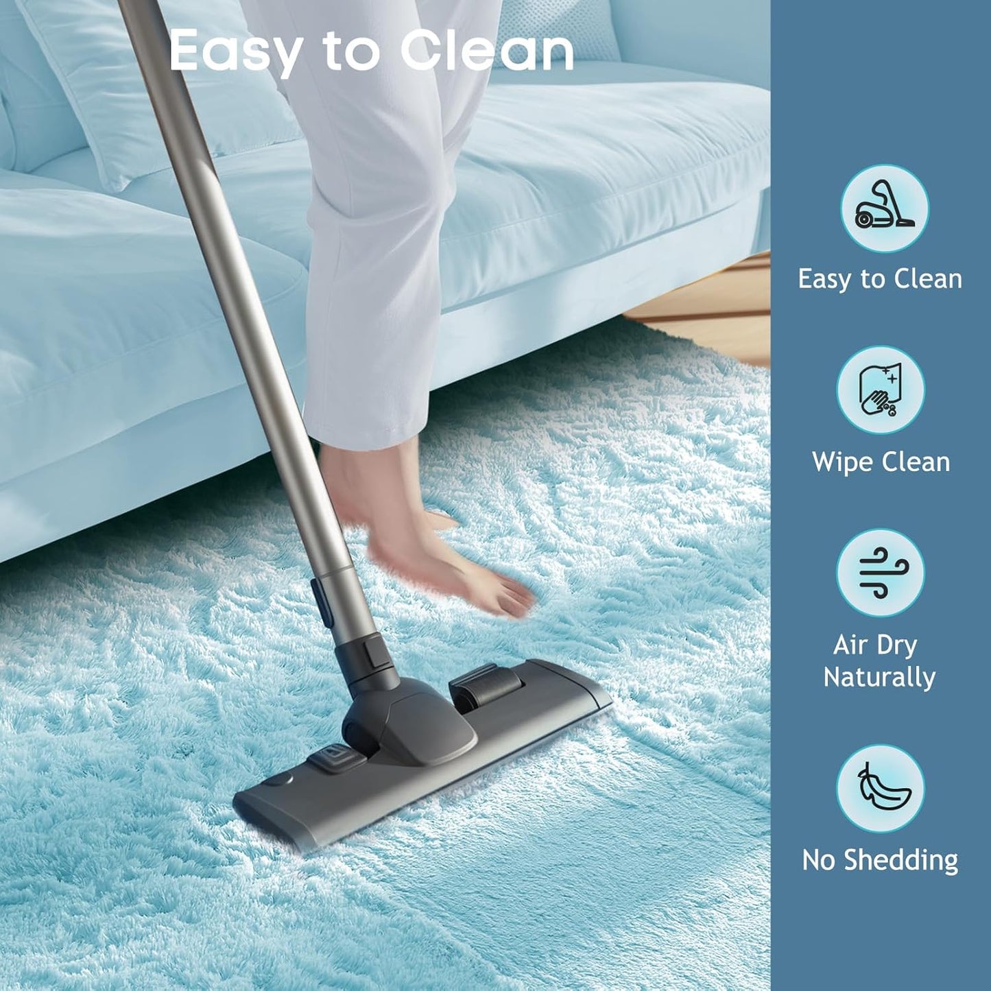Ophanie Light Blue Area Rug - Soft Shag Carpet for Living Room & Nursery | 8x10 Size
