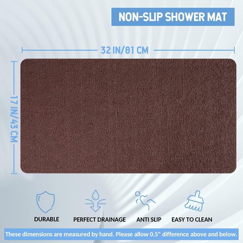 Hargiis Non-Slip Bathtub Mat, Anti Slip Shower Mat, Fast Drying Bathtub Mats, Foot Scrubber Mat, Anti Slip Mat for Tub, Floor, Bathroom, Kitchen, Home, Hotel (Brown 32"×17")