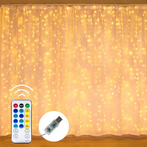 Dazzle Bright Curtain String Lights - 300 LED Warm White Fairy Lights | 9.8ft x 9.8ft, Waterproof with 8 Modes