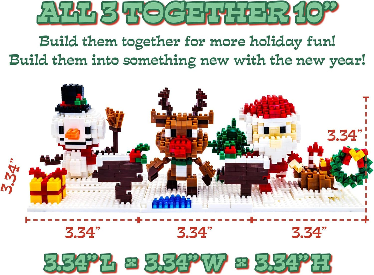 Toysmith Christmas Mini Blocks 3-Pack - Build Santa, Snowman & Reindeer - Holiday STEM Set for Kids 5+