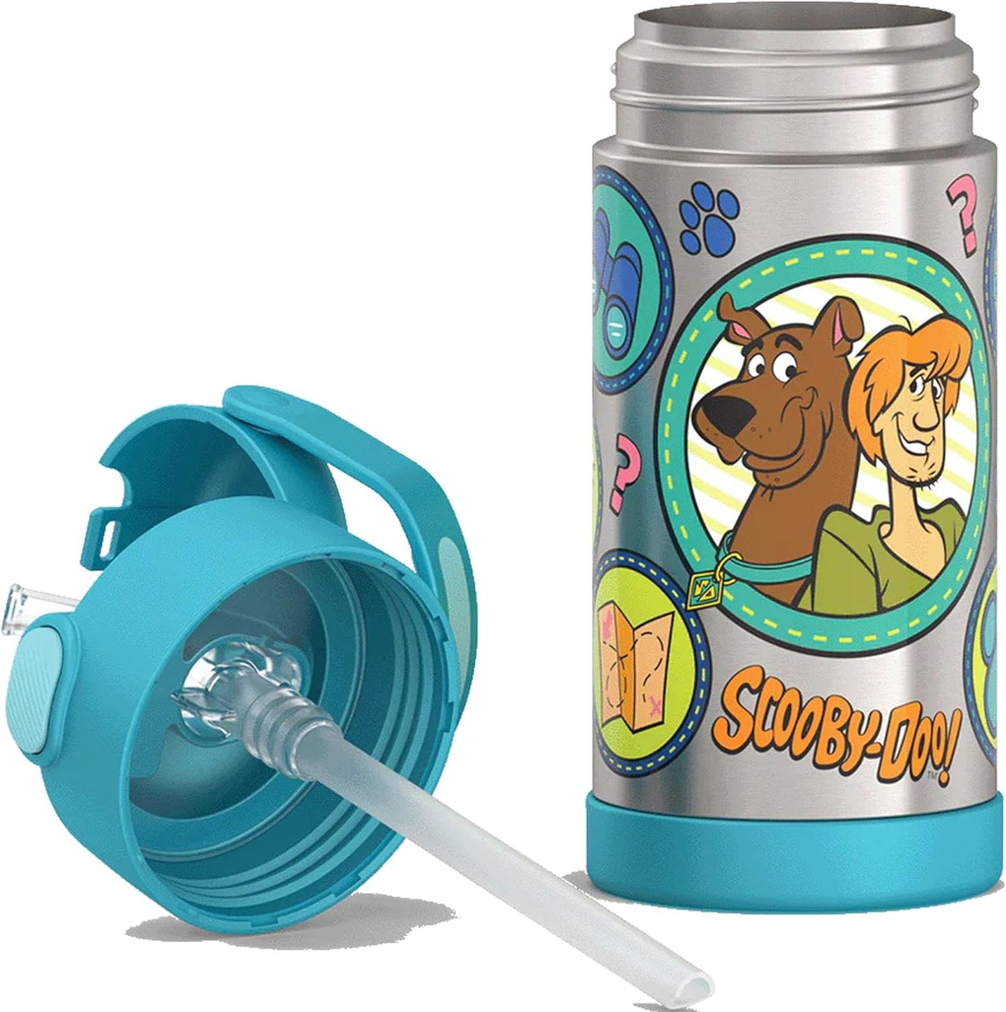 THERMOS FUNTAINER Water Bottle - 12 Ounce Kids Stainless Steel Vacuum Insulated with Straw | Scooby-Doo Design