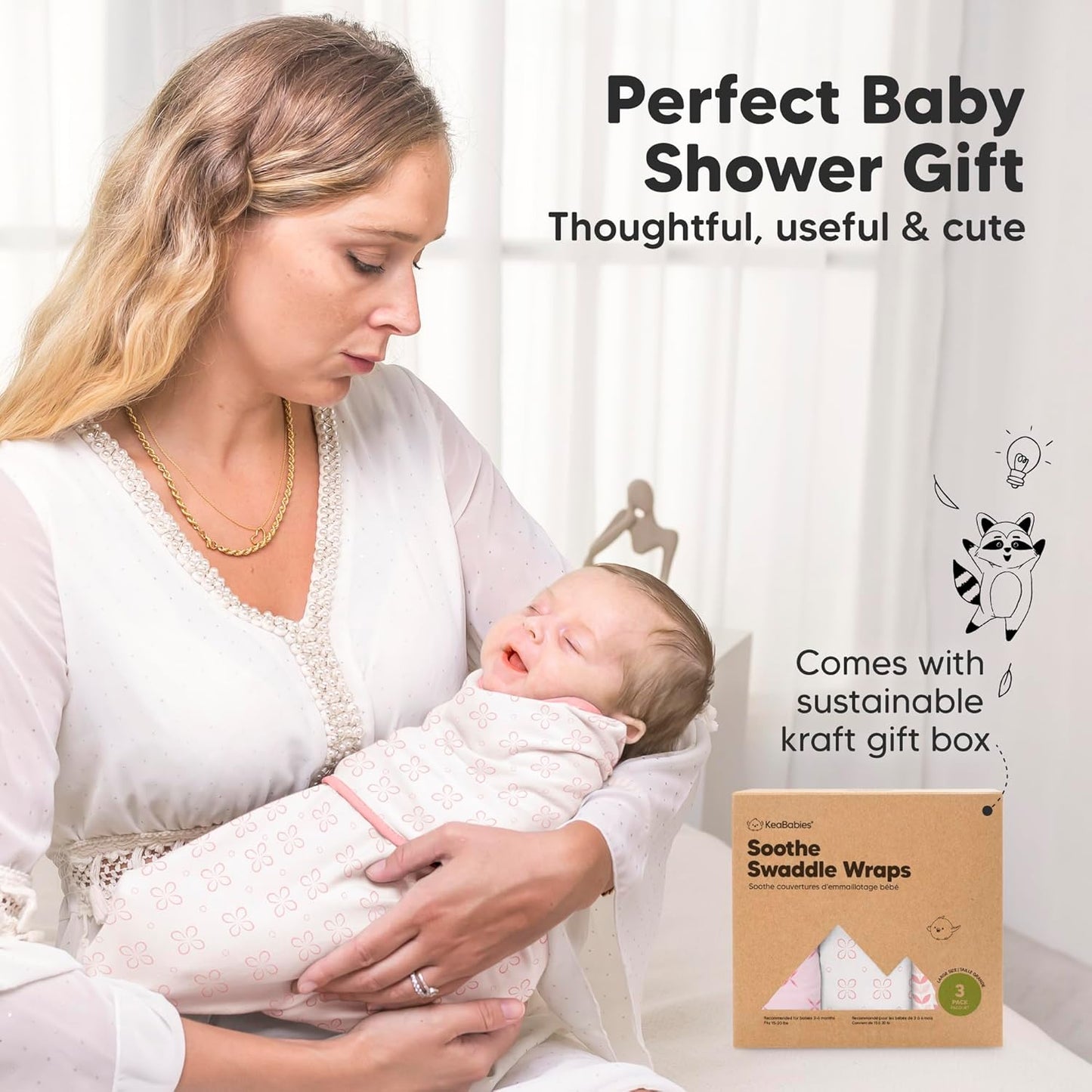 Skiennix Organic Baby Swaddle Sleep Sacks - Soft & Snug for Newborns 3-6 Months | Blossom, Large